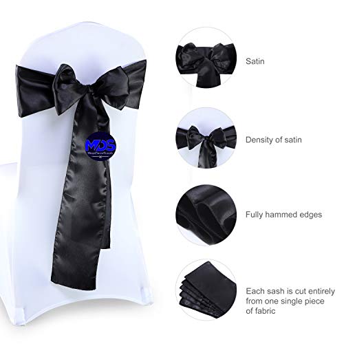 Mds Pack Of 50 Satin Chair Sashes Bow Sash For Wedding Events Supplies, Decorations For Birthday Parties, Graduations, Engagements, Chair Sashes Fit Folding And Banquets Chair Cover -Black #TOP5