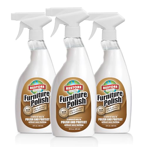 Restore Naturals Furniture Polish Spray - 22 Fl Oz - Furniture Polish Restorer for Finished Wood, Metal, Vinyl, Plastic, and Laminated Surfaces - 3 Pack