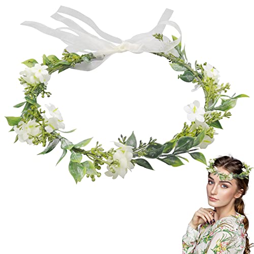 Blumenkranz Haare, TNSLAND Haar Blumenkranz Eukalyptus & Weiße Blumenkrone...