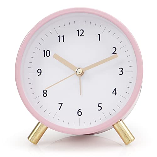 Aolox Alarm Clock 4.5" Bedside Analog Alarm Clock For Bedroom Battery Operated Round Clock With Backlight, Pink #TOP4