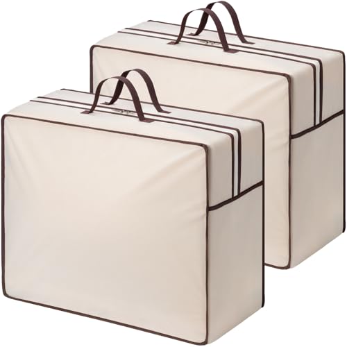 Lifewit 2 Pack Duvet Storage Bags with Zips Large Clothes Storage Bags with Handles 75L Fabric Bedding Organiser for Duvets Clothes Blankets Pillows