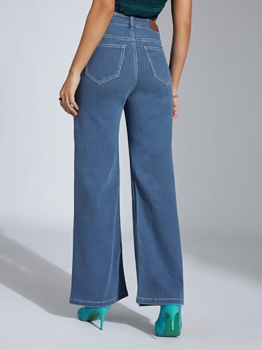 Image of Miss Chase Women's Wide-Leg High-Rise Regular-Length Stretchable Shaping Denim Jeans