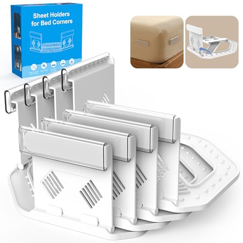 Bed Sheet Holders for Corners 4PCS Fitted Sheet Holder Straps Keep Sheets Firm & Tight Heavy Duty Non-Slip Sheet Clips Easy Install Lock Design Fit All Mattress Sizes No More Loose Sheets