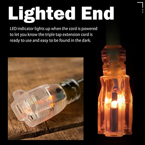 Ep 25 Ft Lighted Outdoor Extension Cord - 10/3 Sjtw Heavy Duty Yellow Extension Cable With 3 Prong Grounded Plug For Safety, Ul Listed #TOP2