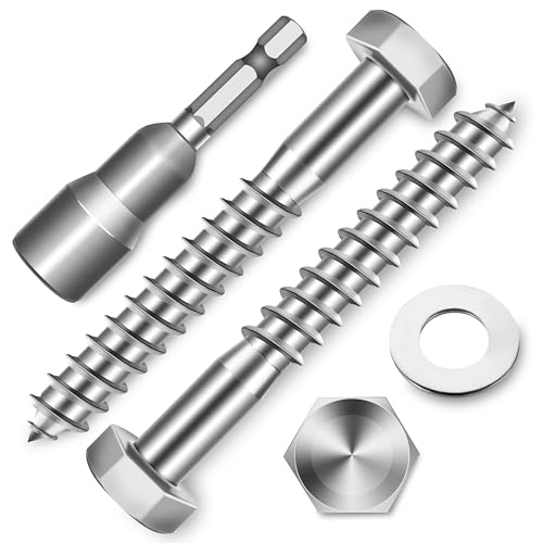 (8-Set) 1/2 x 3 Lag Screws, Stainless Steel Heavy Duty Hex Head Lag Bolts for Wood, Commercial/Industrial Grade 1/4 Bolts, Mounting Screws Bolts Kit, Bright Finish by Marysino