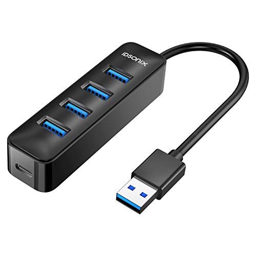 iDsonix USB 3.0 Hub, 4-Port 5V / 2A Powered USB Hub, 5Gbps HighSpeed Data Transmission USB Splitter for Laptop, iMac, Surface Pro, XPS, USB Flash Drives, Mobile HDD, Printer, Camera, and More -Black