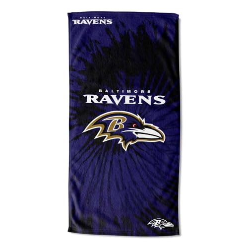 Image of Northwest NFL Baltimore Ravens Beach Towel, Psychedelic, 30 inch x 60 inch | Unisex-Adult
