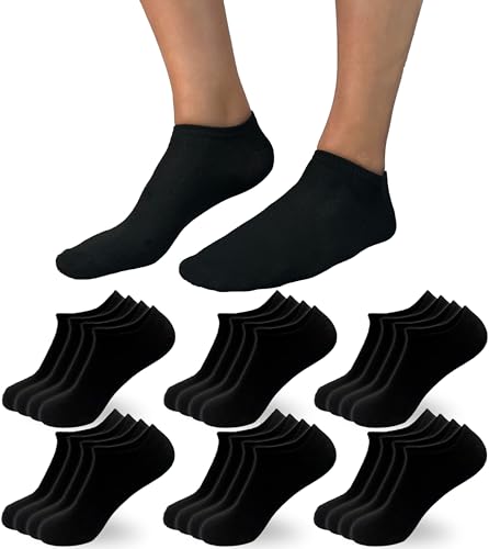 DIVABONNA 12 Pares Calcetines Tobilleros Mujer - Calcetines Mujer Cortos - Calcetines Mujer de Algodón (35-40, Negro)