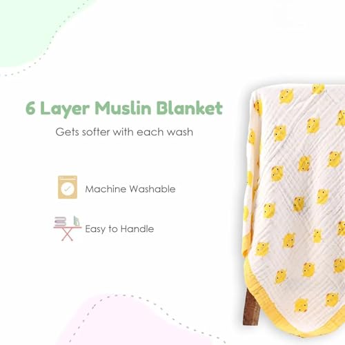 Image of SMILE BABY 100% Organic Cotton 6-Layer Muslin Baby Blanket (100x110 cm) is Super Soft, Breathable, and Gentle on Baby's Skin. Perfect for Comfort, Warmth, and Everyday use. Includes 1 Blanket