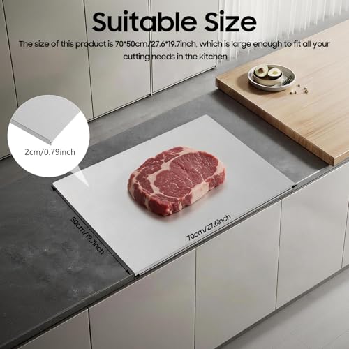 Tabla de cortar de acero inoxidable, 70 cm x 50 cm con doble uso reversible para cortar vegetales, frutas, carnes y pan miniatura 4
