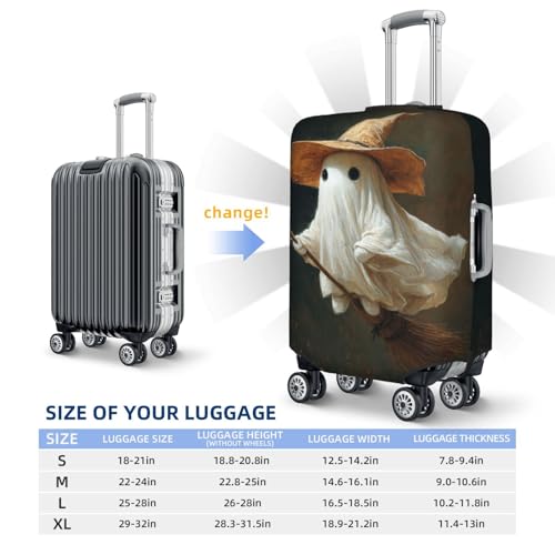 Witch Hat Ghost Flying On Broom Elastic Travel Luggage Covers Dustproof Scratch-Resistant Suitcase Protector Fit 22-24 Inch4