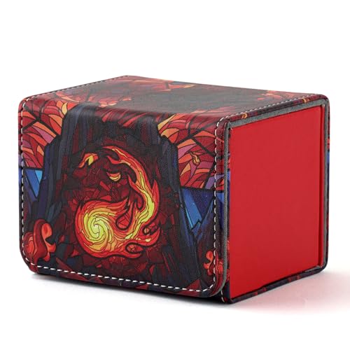 Deck Box for MTG Cards, Trading Commander Deck Case Holds 120+ Sleeved Cards, PU Leather Magnetic Collectible Card Storage Box Fits for TCG Magic Card (Red)