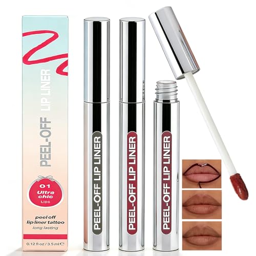 Peel-Off Lip Stain Set,3 Couleurs Crayons à Lèvres Tatouage,Longue Tenue,Waterproof & Sans Transfert,Fini Mat Naturel,Teintures Lèvres Haute Pigmentation...