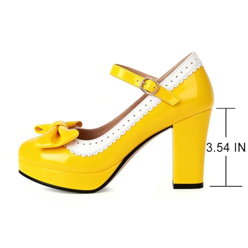Image of FOREADA Lolita Bow Platform High Heel Women Rockabilly Mary Jane Dress Pump | Boasts soft kawaii retro vintage lolita tea party aesthetic, with block heel ,bow, round toe versatile style for dress wear