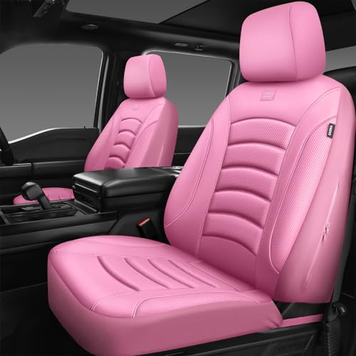 CAR PASS 3D Foam PU Leather Pink Car Seat Covers, Universal Seat Covers Front 2 for Trucks SUV Sedan Automotive Seat Covers Armrest Airbag Compatible Waterproof Comfortable Faux Nappa Leather All Pink
