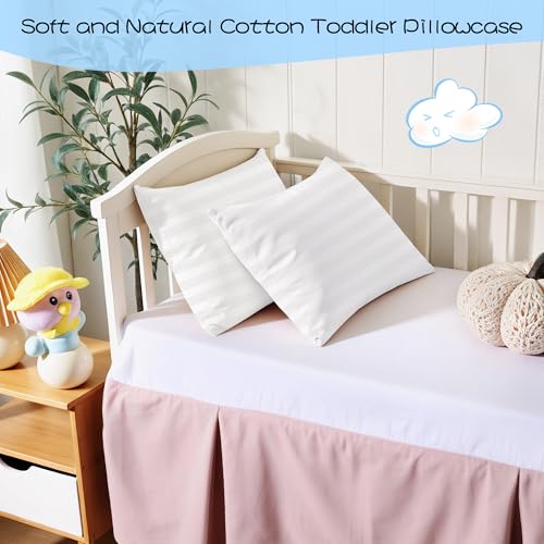 Image of 100% Cotton Toddler Pillow Protectors with Invisible Zipper, 600 Thread Count Sateen Wave Soft Breathable Hypoallergenic Nursery Pillowcases for Kids, 13x18 Inches, Set of 2