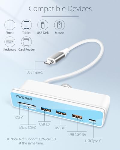 Image of TWOPAN USB C Hub Multiport Adapter for iMac, 6 in 1 USB C to USB Adapter iMac 2023 /2021 iMac M3 /M1, USB Hub with USB 3.0 Port, Micro /SD Card Readers & Multi Colored Panels