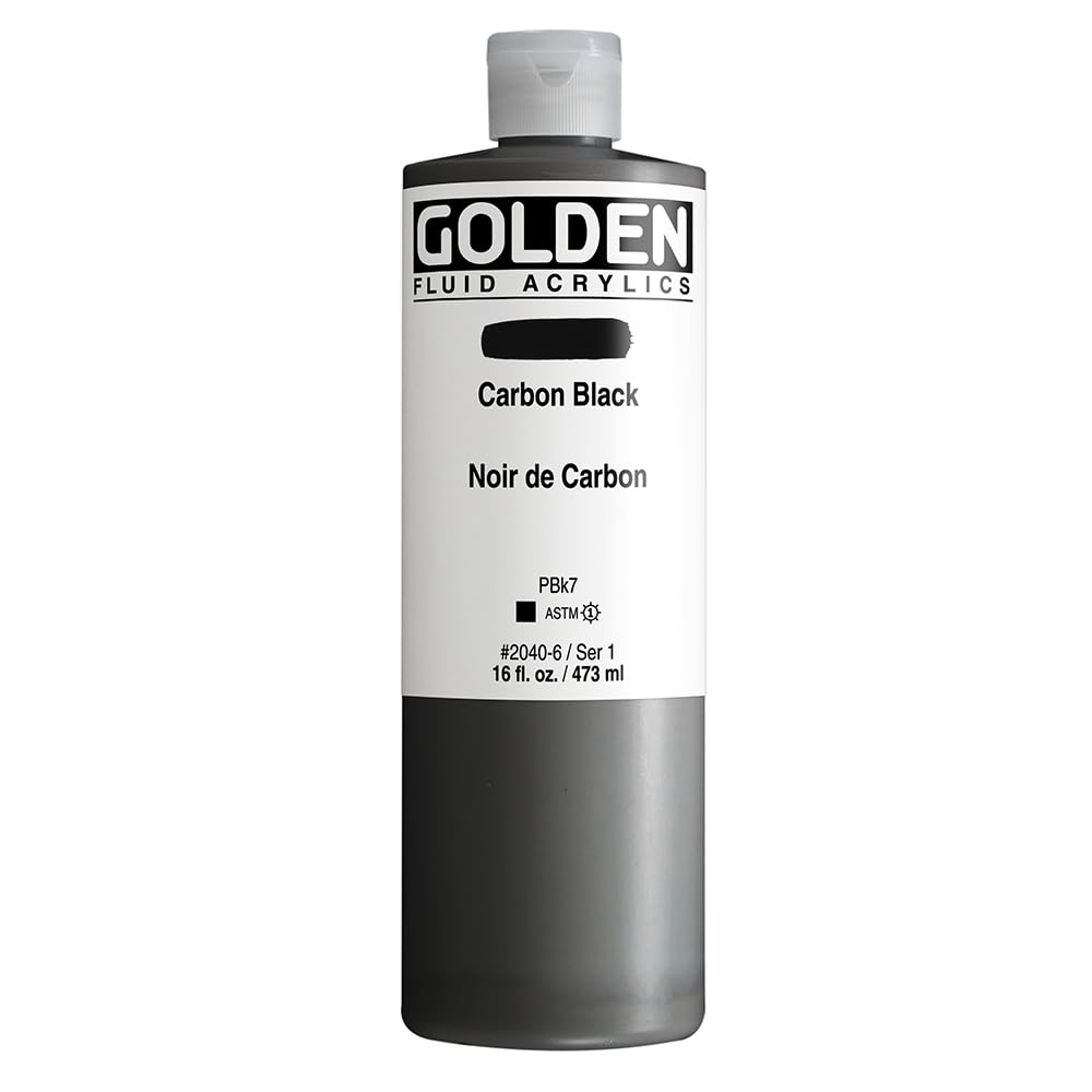 Fluid Acrylics by GOLDEN, Carbon Black, 16 fl. oz. Bottle, Professional Acrylic Paint, Opaque