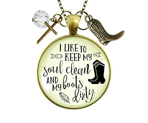 Gutsy Goodness Western Cross Necklace Keep Soul Clean Boots Dirty Southern Jewelry 24"