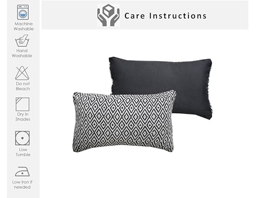 Image of Reversible 20x12 Black Cotton Argyle Woven Pack of 2 Fashion Throw Pillow Covers Cases for Couch Sofa Home Decoration | 50x30 cm