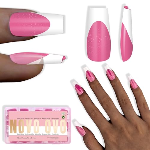 Faux ongles à pression rose acrylique fini les ongles cassants