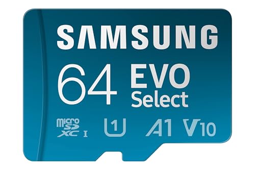 SAMSUNG EVO Select Micro SD -Memory -Card + Adapter, 64GB microSDXC 130MB/s Full HD & 4K UHD, UHS-I, U1, A1, V10, Uitgebreide opslag voor Android Smartphones, Tablets, Nintendo -Switch (MB-ME64KA/AM)