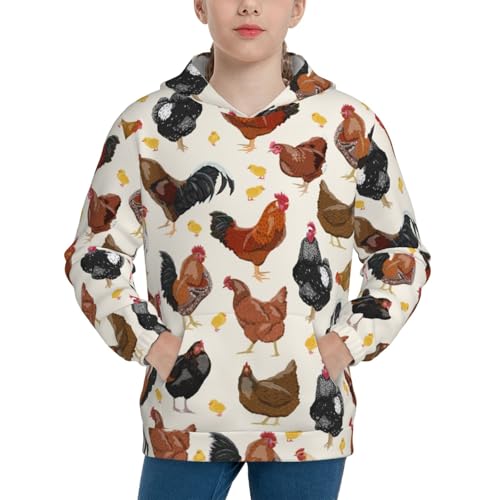 Roosters and Chickens Kids Pullover Hoodies Boys Sweatshirts Girls Athletic Clothes with Pocket