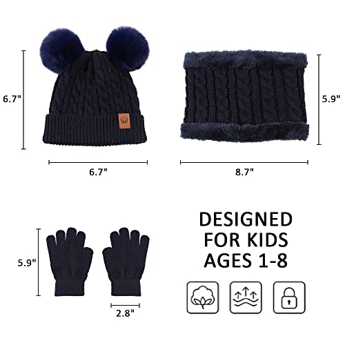 Image of Yuoahcn Kids Winter Beanie Hat Scarf Gloves Set Knit Warm Toddler Winter Cap Gloves Neck Warmer for Boys Girls 1-8 Year