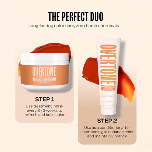 Image of Overtone Semi Permanent Hair Color Conditioner, Strawberry Blonde, 8 oz, Nourishing, Damage-Free, Color Depositing Mask for All Hair Types with Shea Butter & Coconut Oil, Vegan & Cruelty-Free