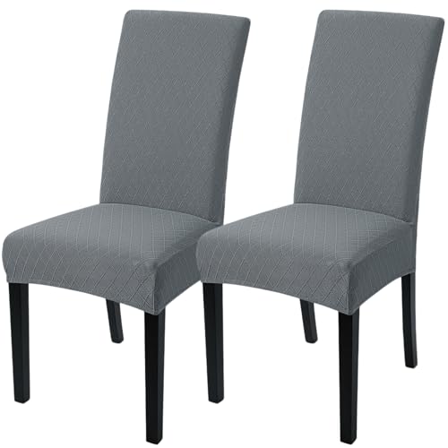 Image of SearchI Dining Room Chair Covers Set of 2, Stretch Jacquard Parsons Chair Slipcovers Removable Washable Kitchen Chair Protector Cover for Dining Room, Hotel, Ceremony (Gray Rhombus)