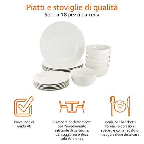 Amazon Basics Servizio di Piatti per 6 persone, 18 pezzi, Bianco - immagine 3