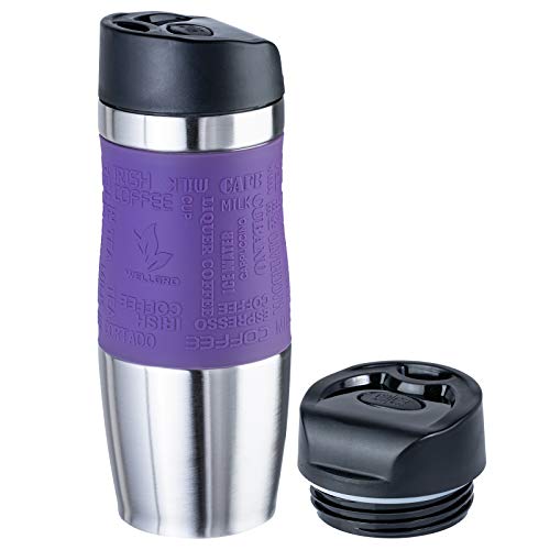 Wellgro Taza térmica 400 ml + 1 tapa extra – Acero inoxidable – Mango de silicona suave – libre de BPA – Taza térmica de… - Imagen 3