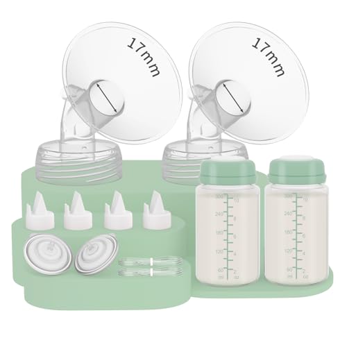 Image of 2 Packs 17mm Full Pump Parts with 10oz Bottle Compatible with Spectra S1/S2/SG/9plus/SG, Replacement Kit for Spectra Pump Parts Include 17mm Flange, 10oz Bottle, Backflow Protector, Valve, Tube