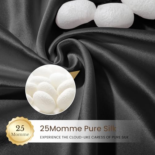 Image of THXSILK 100% Pure Mulberry Silk Pillowcase for Hair and Skin, 25 Momme Mulberry Silk Dual Sides, Silk Bed Pillow Case with Hidden Zipper, 1pc, Standard Size(20 inchx26 inch), Black