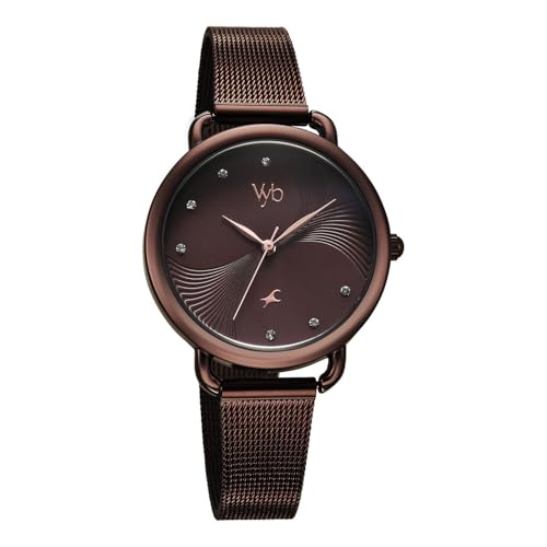 Image of Fastrack Vyb 6.0 Classique Quartz Brown Round Dial Women's Watch | Stainless Steel Mesh Strap Material | Watches for Women Analog | Girl's Analog Watches - FV60091QM01