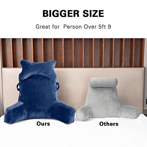 SLIGUY Reading Pillow-Bed Rest Pillow with Detachable Neck Roll & Higher Support Arm for Sitting in Bed Couch or Floor-Backrest Reading Pillow Adult Back Pillow for Reading/Watching TV/Gaming,Blue