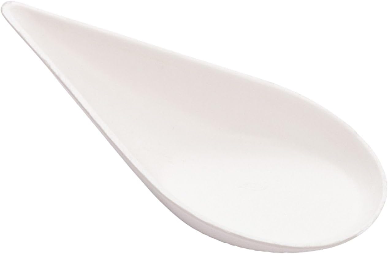 Restaurantware-Pulp Tek 4.1 Inch Tasting Spoons, 100 Teardrop Shaped Bagasse Spoons - Easy To Hold, Premium White Bagasse Disposable Taster Spoons, For Appetizers, Grease Resistant Restaurantware
