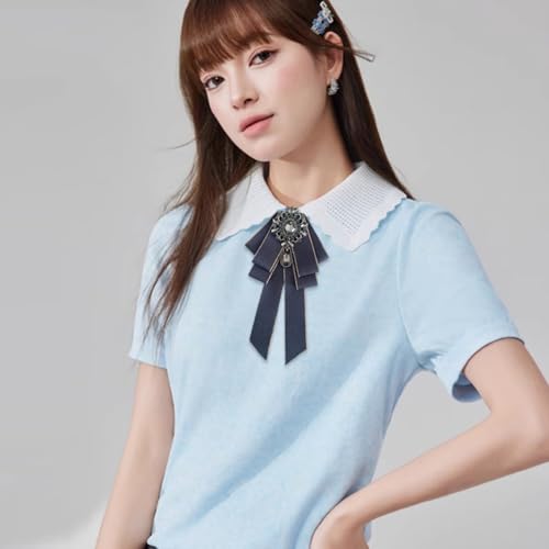 Image of Rhinestone Retro British Style Pre-tied Adjustable Fabric Ribbon Bow Tie for Women Men Uniform Necktie Bownot