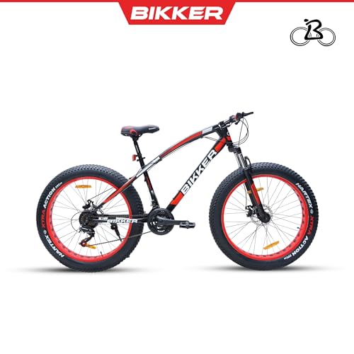 Image of Fat Tyre Cycle For Men With Dual Disc Brake, Front Steel Suspension, Multi Speed Unisex Cycle (12+ Years) I Frame Size: 18 inch| 85% Assembled Easy Self-Assembly (Red) (Black-Red), Road Bike