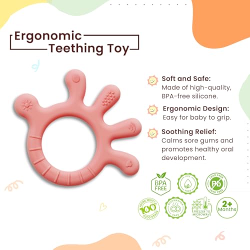 Image of Infantso Finger Shape Soft Silicone Teether for 6+ Months, BPA Free Teething Toy for Babies with Textured Surface for Soothing Gums. 100% Food Grade, No-Choke Design (Finger - Pink)