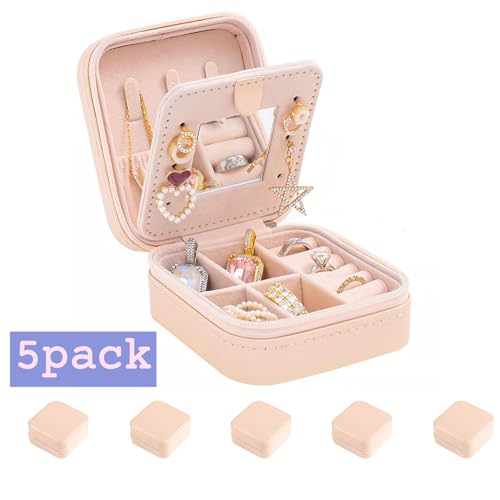 Image of KElofoN Travel jewelry case Travel jewelry box Travel Jewelry Organizer Small Jewelry Organizer Box for Girls Women with Mirror (Pink-5)