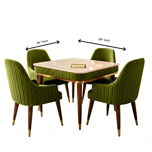 Image of Onyx Elite Modern Dining Table Set 4-Seater Modern Wooden Dining Table Set | 1 Year Warranty | Onyx Top Table with 4 Chairs (Sea Green)