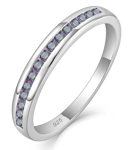 YL Stackable Rings Sterling Silver Halo Created Alexandrite Eternity Bands Jewelry for Women-7