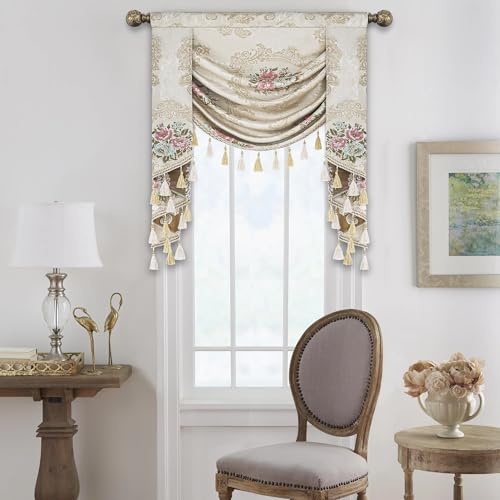 TOPLUXE Swag Valance for Windows Floral Waterfall Valance with Tassels - Image 2