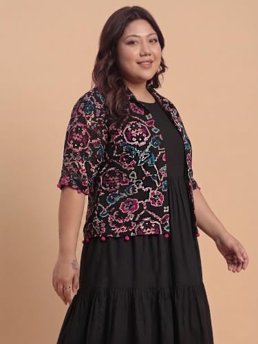 Image of Azira Women Rayon Solid Fit & Flared Dress with Printed Jacket | Perfect for Casual outings, Parties Rayon Fabric|