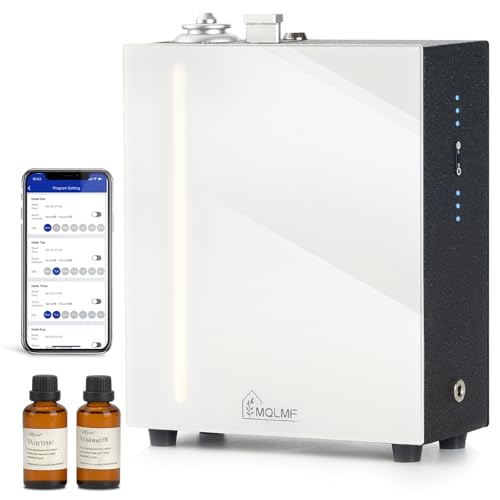 MQLMF Difusor de aroma HVAC para toda la casa, 3000 pies cuadrados, ultra silencioso, luz ambiental, metal, aplicación Bluetooth, máquina difusora de colección de hotel comercial, sistema de aroma de
