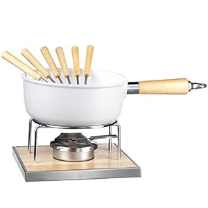 MÄSER 931889 Käsefondue Set für 6 Personen, 9-teiliges Komplettset für Fondue nach Schweizer Art mit Keramik beschichtetem Topf, Aluminium, 2,2 Liter, weiß, braun