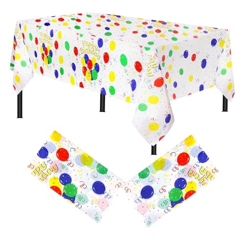 2Pcs Rectangle Tablecloth with Colorful Balloons Pattern, Birthday Disposable Tablecloth Table Cover for Birthday Party