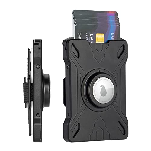 Wallet for Men with Airtag Holder, Smart Pop Up Mechanism, Men's Minimalist Air tag Wallet with Expandable Metal Backplate&Strap Money Clip, Slim RFID Blocking Aluminum Credit Card Holder
