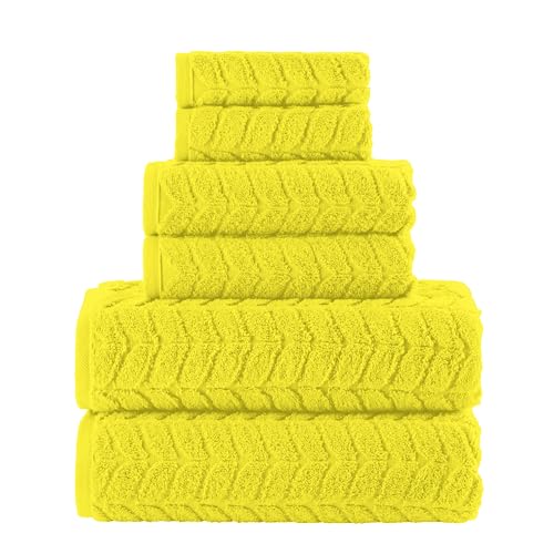Image of Elegant Comfort Luxury 6-Piece 100% Turkish Cotton Jacquard Braided Textured Premium Hotel Quality Towel Set- Soft and Absorbent, Includes 2 Bath Towels, 2 Hand Towels and 2 Washcloths, Yellow